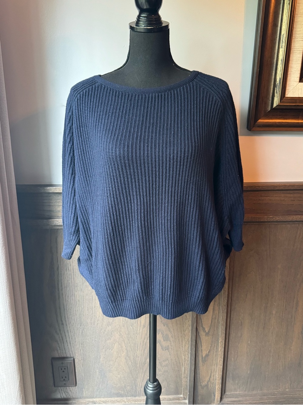 Chicos Classic Navy Ribbed Knit Women's Sweater - Picture 2 of 8